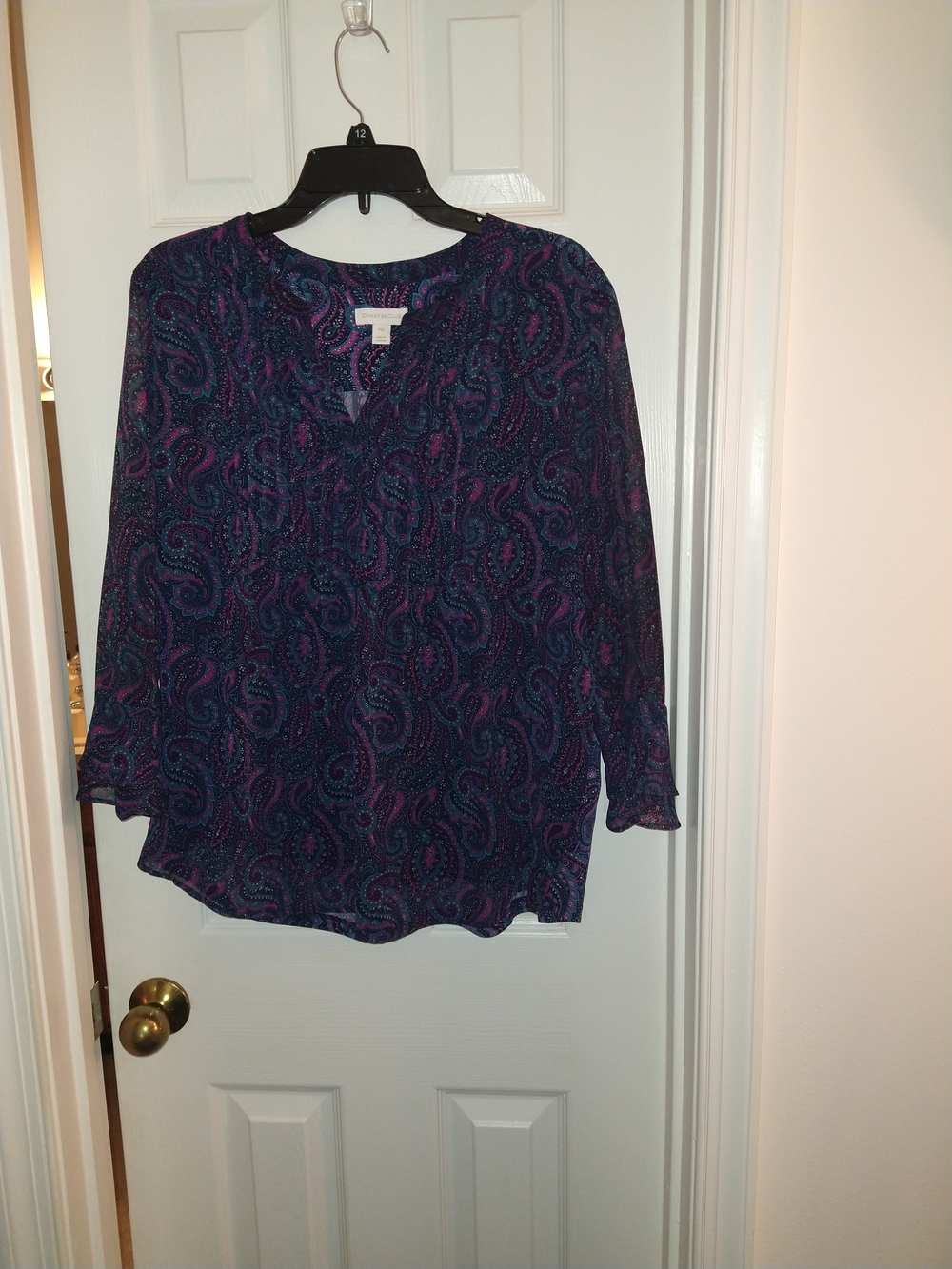 Charter Club Paisley V-Neck Blouse in Navy & Purple